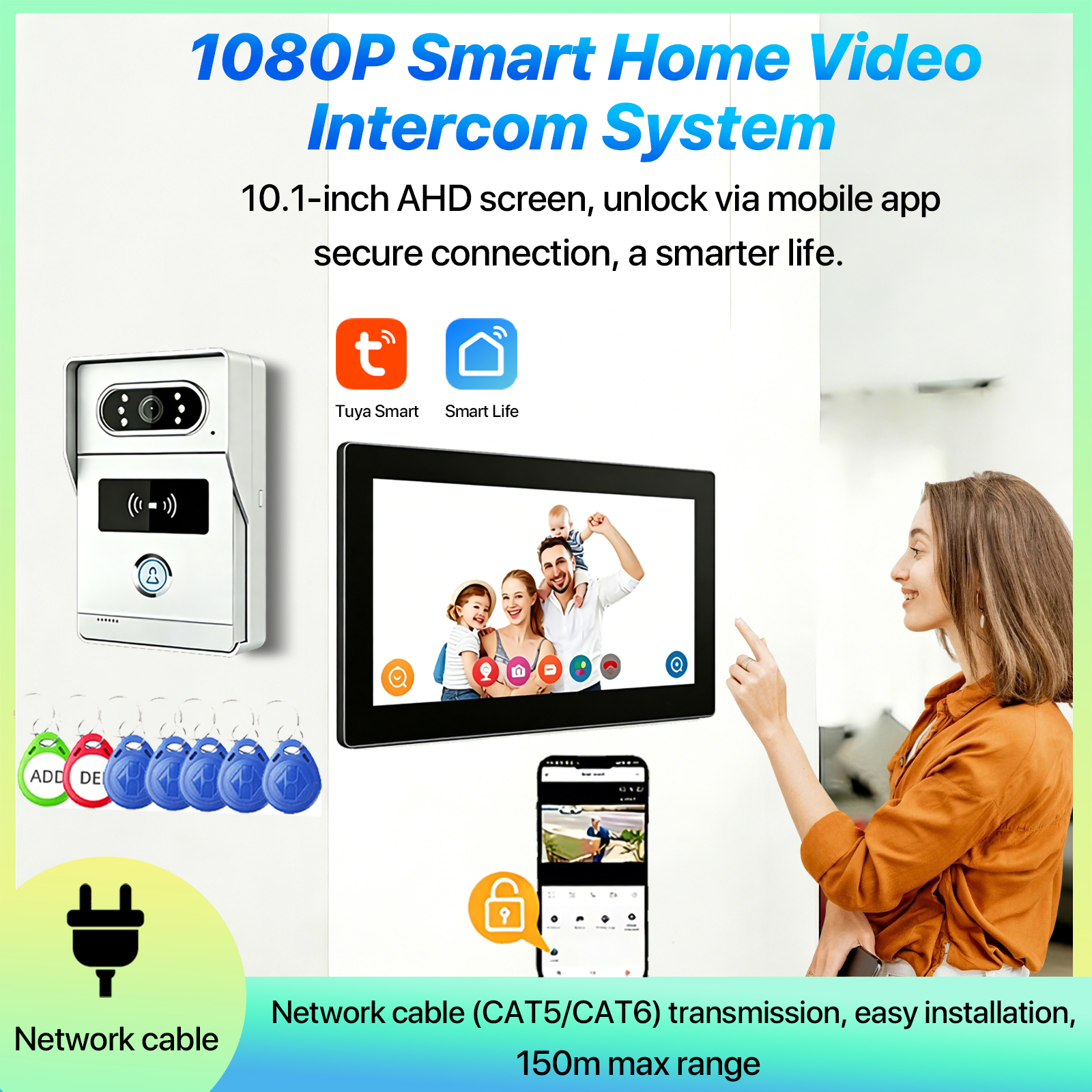 Smart Doorbell Wired - Tuya Smart Video Intercom 10.1' 2MP