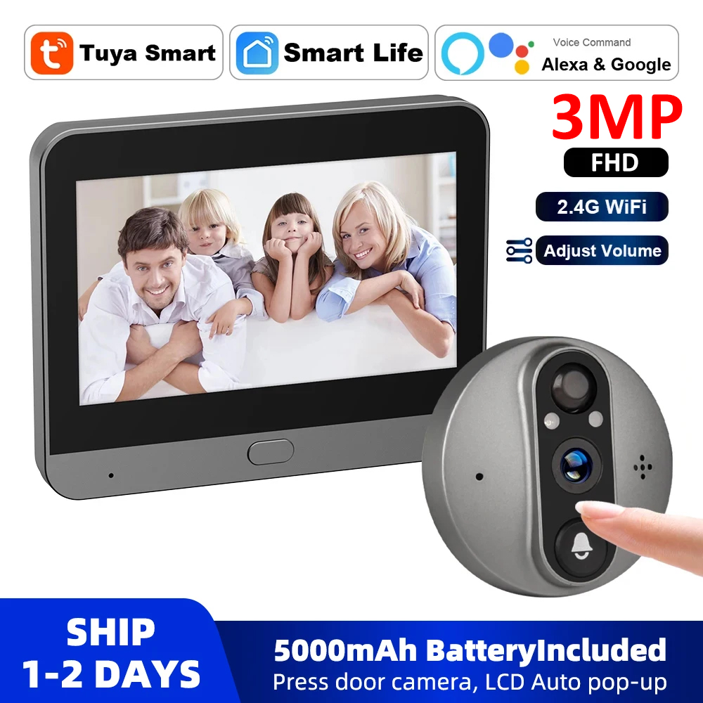 3MP WiFi Smart Tuya Peephole 5 - Smart Doorbell Wired のレビューと価格