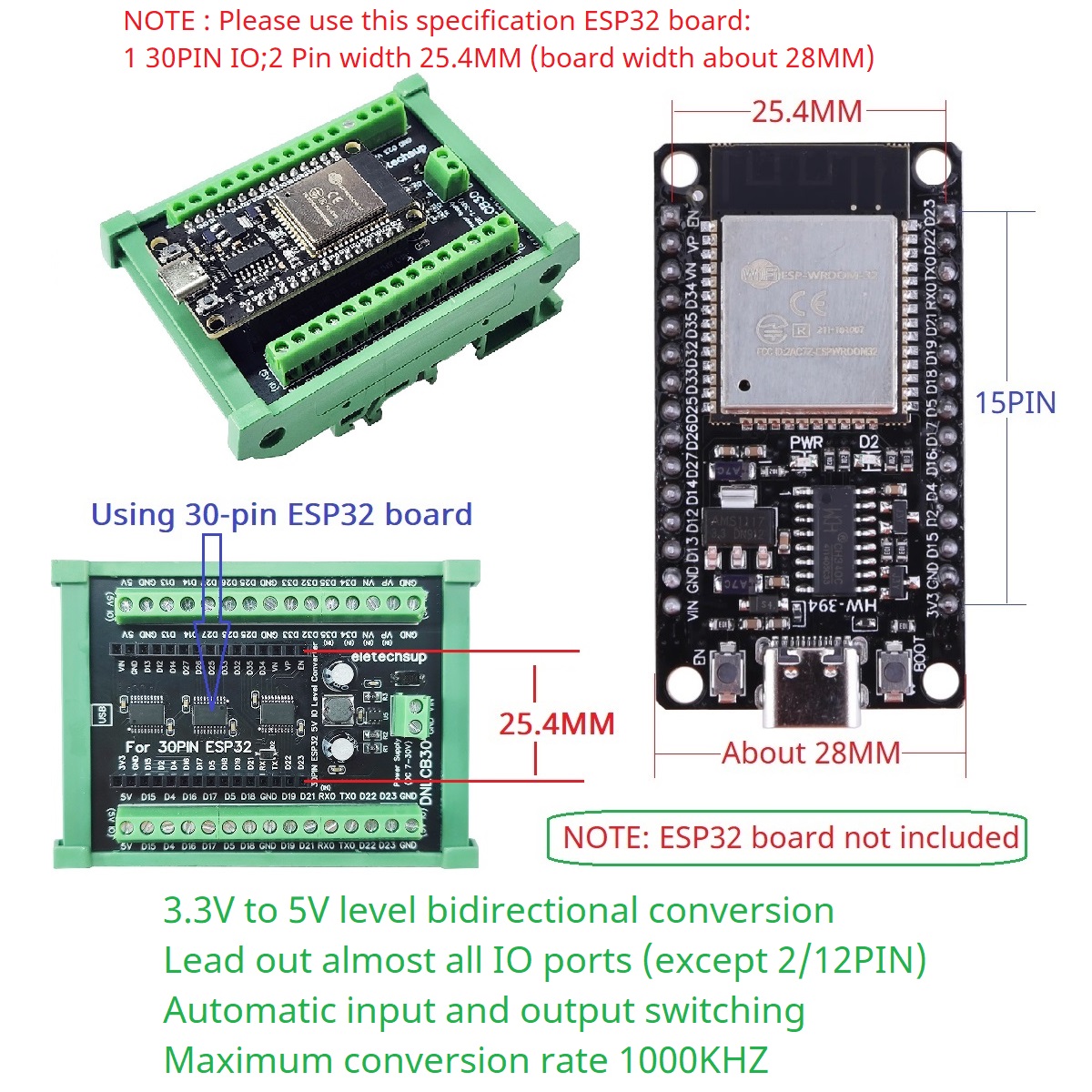 ESP32 30P DIN Rail Adapter, 3. - Level Shifter 3.3V のレビューと価格